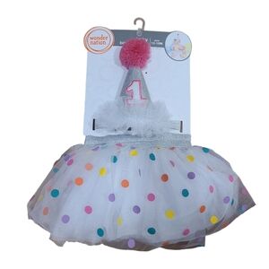 Wonder Nation Baby Girl One Year Birthday Hat and Tutu Set Size 12-18m NWT